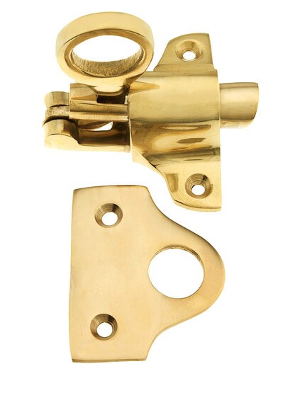 Solid Brass Transom Window Latch in Unlacquered Brass.